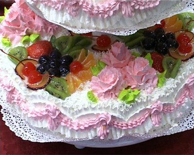 http://www.ocwedding.org Fruit Wedding Cake With Roses Bakery Orange County Wedding Cakes