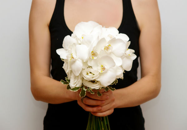 http://www.ocwedding.org/ Flowers Newport Beach White Bouquet Black Dress