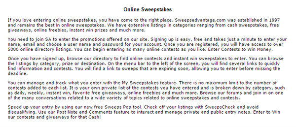 SweepsAdvantage Ongoing Sweepstakes
