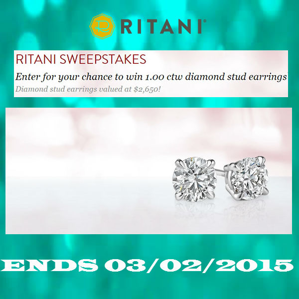 Ritani Diamond Stud Earrings Sweepstakes Ends March 2nd 2015